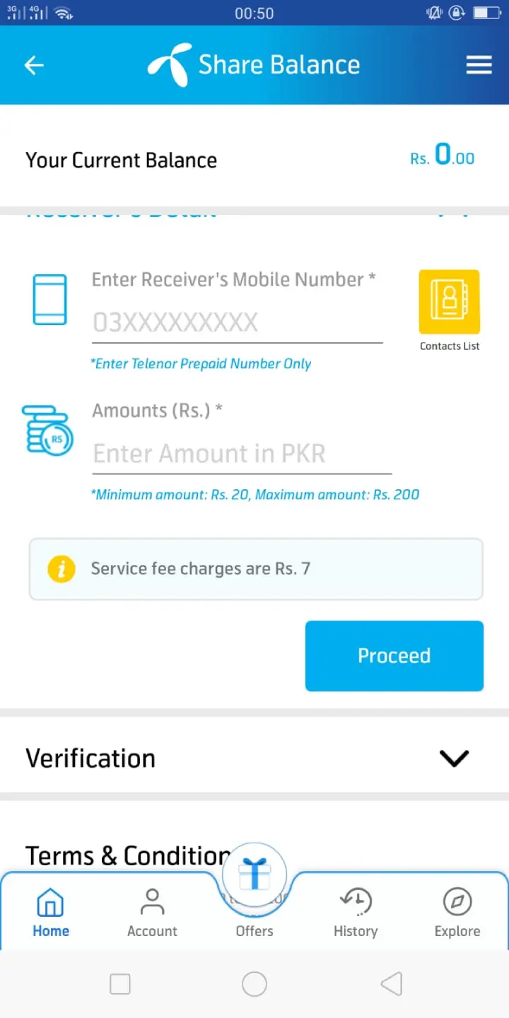 Telenor balance share through My Telenor App